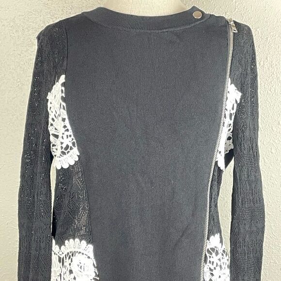 EUC Unbranded (Tag Cut Out) Womens Black and White Zipper Sweater Top Size M - Picture 3 of 7